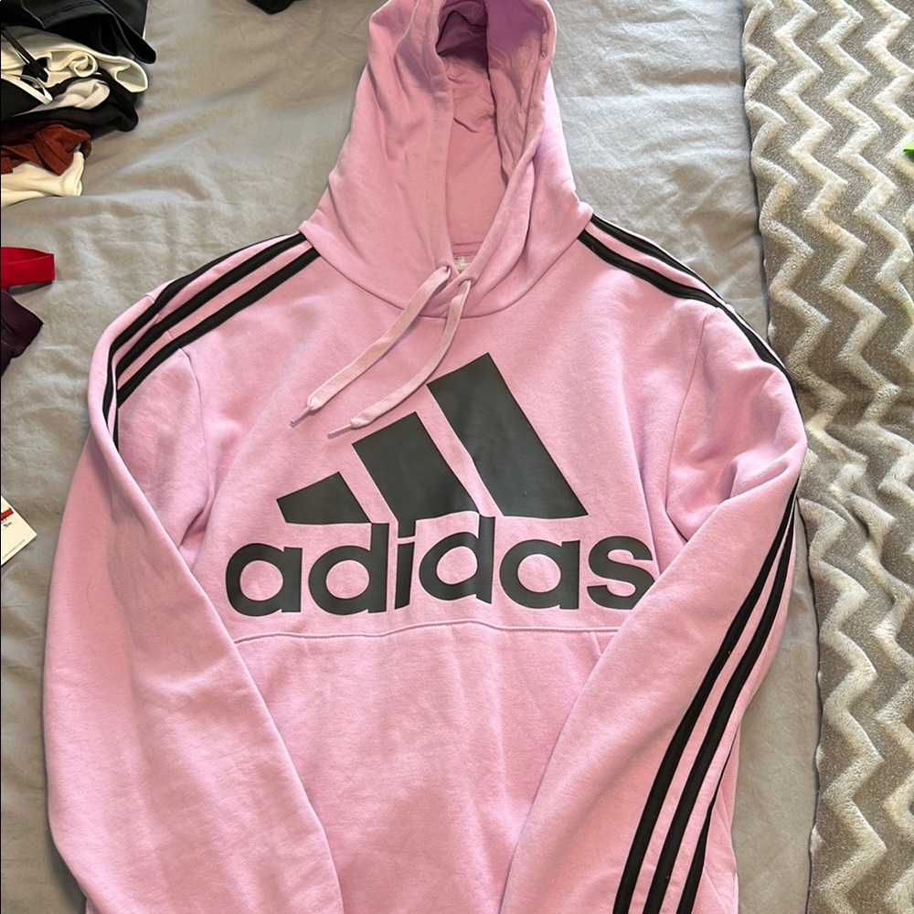 Adidas Pink Hoodie with Black Stripes
